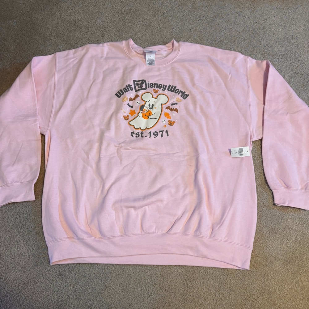NWT Faboolous Walt Disney World Halloween Ghost Mickey Pink Crewneck Sweatshirt
